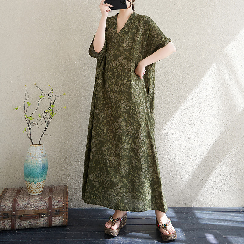 Linen Dress Wrap - Summer V-Neck Loose Cotton Linen Long