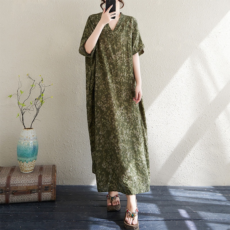 Summer V-Neck Loose Cotton Lin - Linen Dress Wrap recension och pris