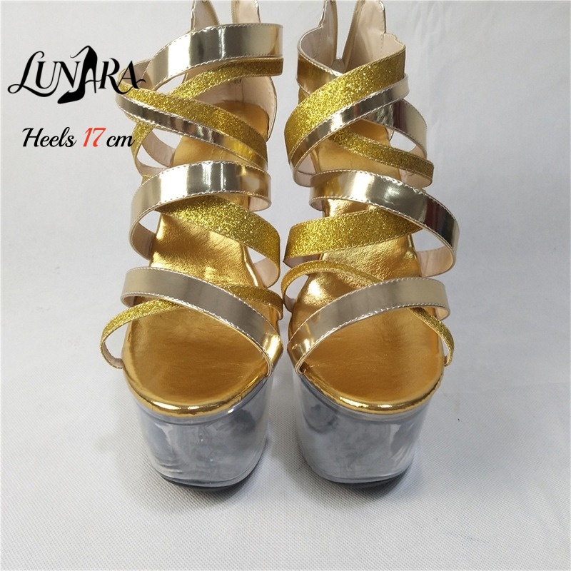 17cm/7Inch Gold Metallic Strap - Sandal Strappy Heeled recension och pris