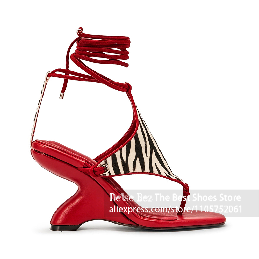 Zebra Print Lace up Sculptural - Sandal Strappy Heeled recension och pris