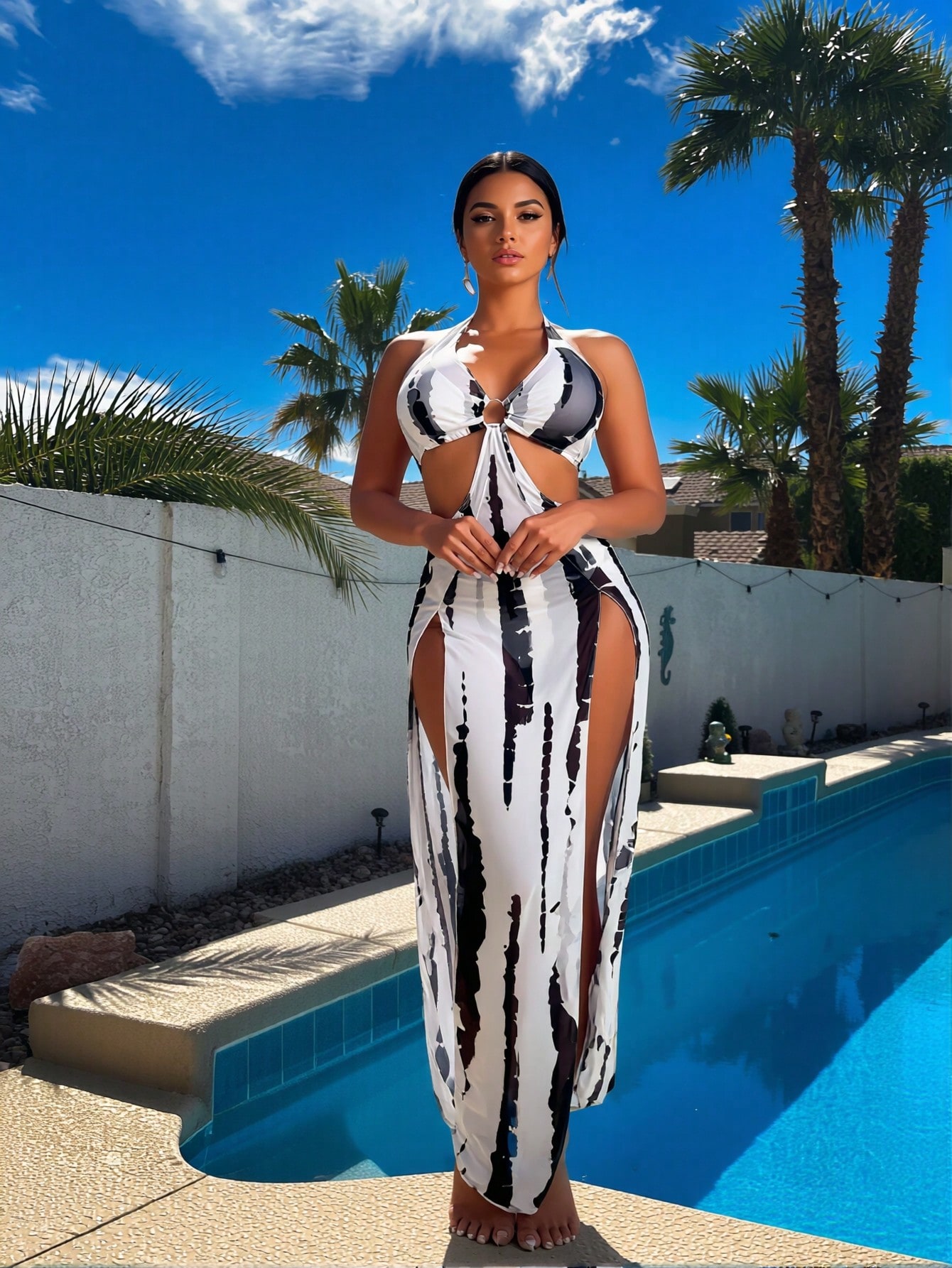 New Black White Tie Dye 3 Piec - Maxi Dress Halter recension och pris